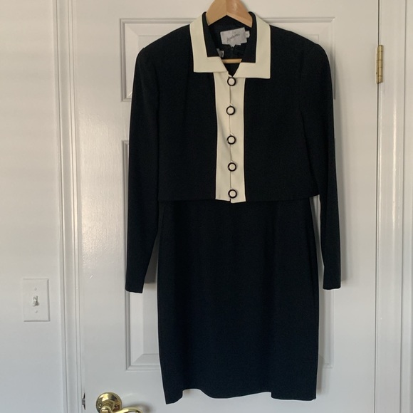 VTG 80s 90s Jaqueline Ferrar 2-piece blazer and dress small medium black white - Picture 2 of 6